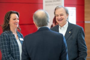 Chancellor John Sharp visit with Zivko Nikolov, Director of NCTM; and Jenny Ligon, NCTM Assistant Director for Workforce Development.