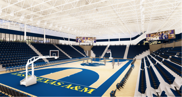 An internal look of the Event Center/Arena Project at East Texas A&M University.
