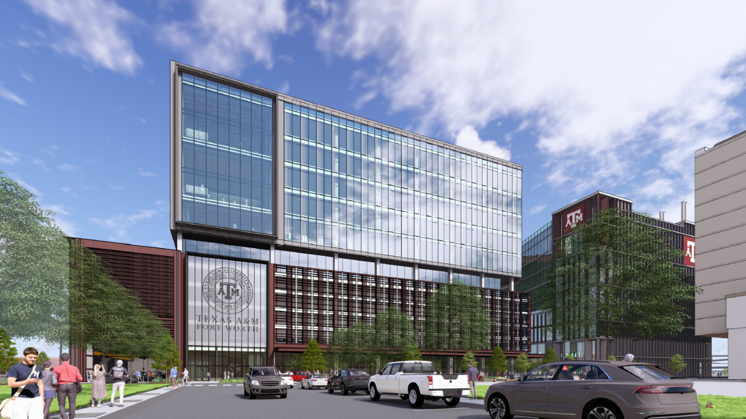 A 3D render of a new building for the Texas A&M-Fort Worth campus.