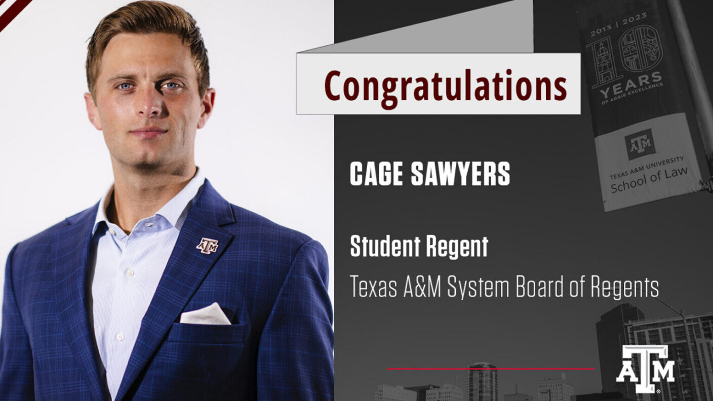 Portrait of cage sawyers with text stating congratulations for them becoming student regent