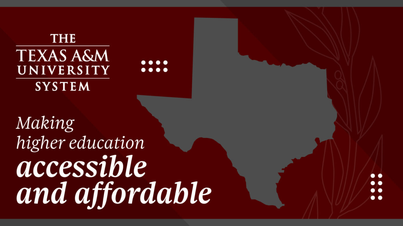 text that says "making higher education accessible and affordable" with the state of texas next to it