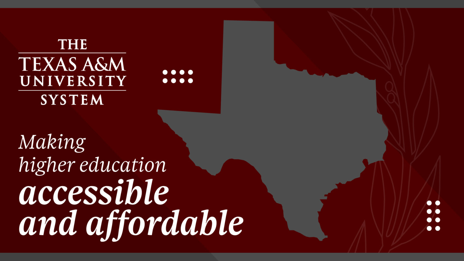 text that says "making higher education accessible and affordable" with the state of texas next to it