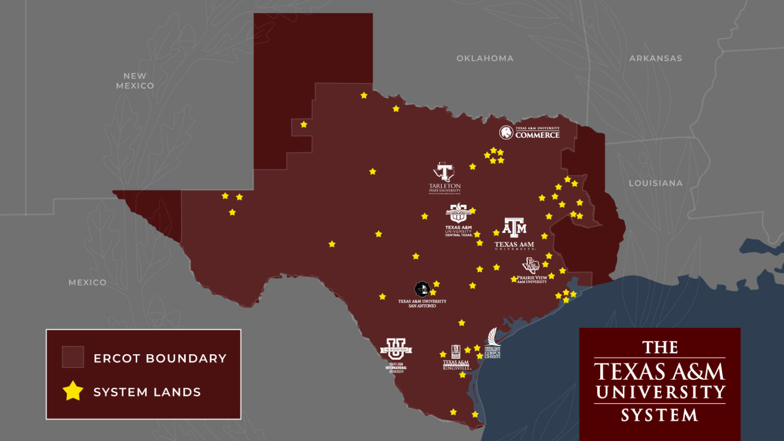 map of texas showing ercot boundries and system lands