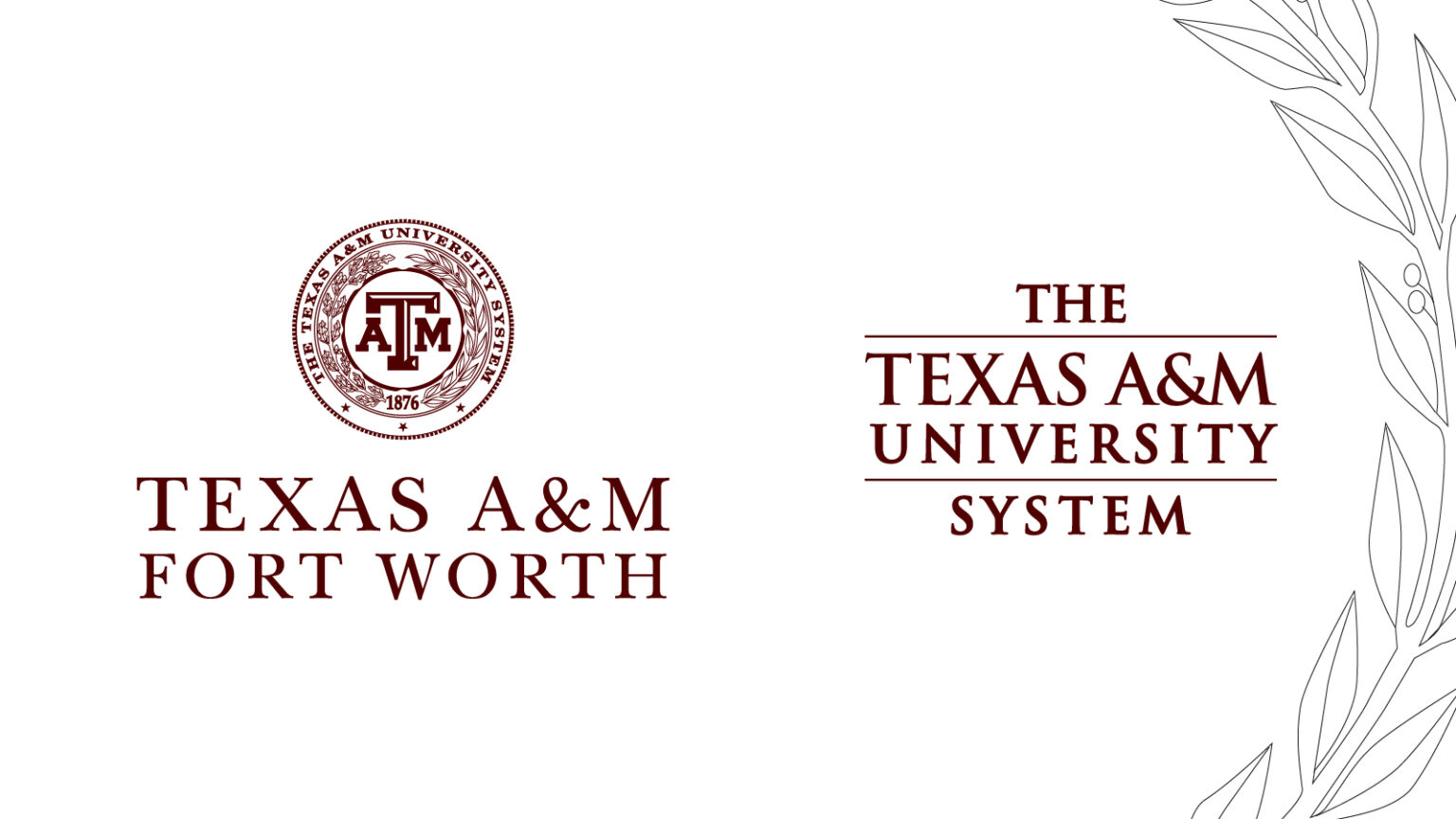 Dual logos for Texas A&M Fort Worth and the texas a & m university system