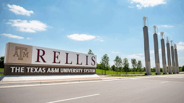 A photo of the entry sign to Texas A&M University RELLIS campus.