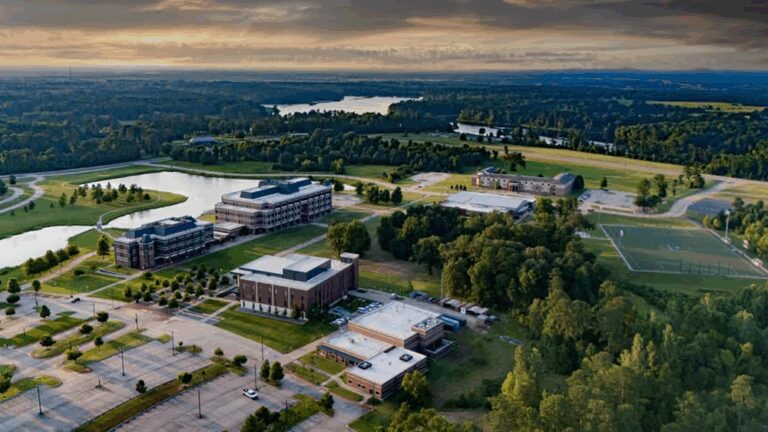 An aerial view of the campus at Texas A&M University at Texarkana.