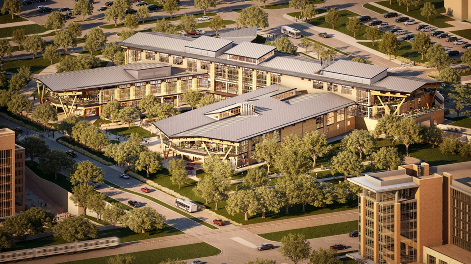 A render of the Texas A&M University Aplin Center.